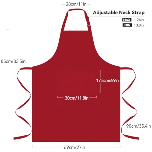 NLUS 2 Pack Kitchen Aprons with 2 Pockets for Women Men, Chef Aprons for Baking BBQ Cooking, Red - color: Chili Red