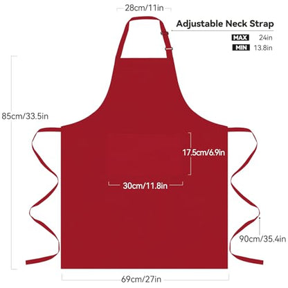 NLUS 2 Pack Kitchen Aprons with 2 Pockets for Women Men, Chef Aprons for Baking BBQ Cooking, Red - color: Chili Red
