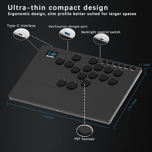 NLOFIN Leverless Arcade Stick 16Keys All-Button Leverless Controller(Black) - color: Black