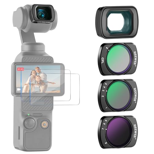 NEEWER Filter Set Compatible with DJI Osmo Pocket 3 / Pocket 4 / Xtra Muse, Variable ND 2-32 + ND64-512 + CPL Filter + 0.75x Wide Angle Lens + Screen Protectors Accessories, FL-B15 - style: 0.75X Wide Angle&CPL&Variable ND Filter Set