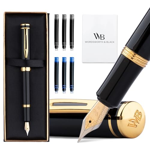 Wordsworth & Black Mini Pocket Fountain Pen for Writing, Medium Nib, Black - color: Black Gold