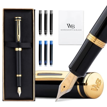 Wordsworth & Black Mini Pocket Fountain Pen for Writing, Medium Nib, Black - color: Black Gold