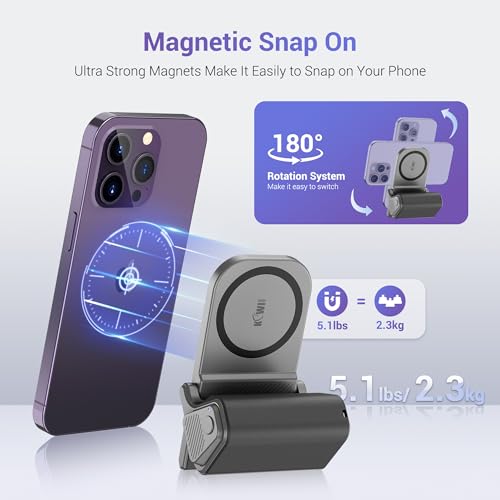 Travel Phone Camera Grip with Remote for MagSafe iPhone 17 16 15 Pro Max - color: Magsafe Phone Grip-Gray
