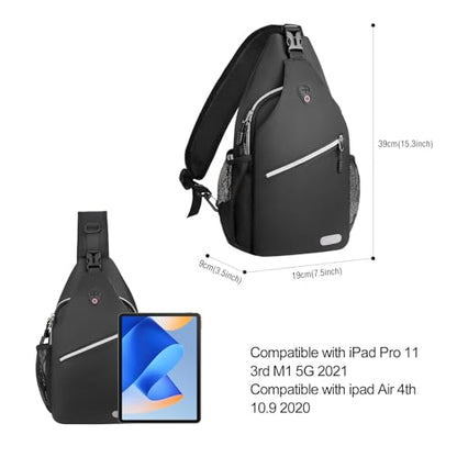 MOSISO Small Sling Bag for Men, Crossbody Shoulder Chest Daypack Bag - color: Black