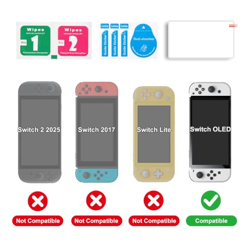Switch Oled Screen Protector Accessories Compatible With Nintendo Switch Oled w/ 6 Thumb Grips Joystick Caps and Switch Controller Grip Wrist Strap, Button Caps Knob Cover For Joycon Switch 1 7.0" - size: 7.0''