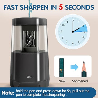 Deli Electric Pencil Sharpener, Automatic Pencil Sharpeners, Black - color: Black