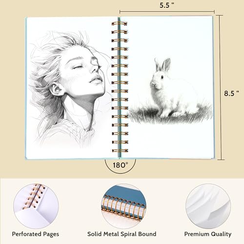 Yoment Small Sketch Book 5.5"x8.5",Mini Sketchbook,Spiral Bound,100 Sheets - color: 3-Blue, size: 5.5 x 8.5