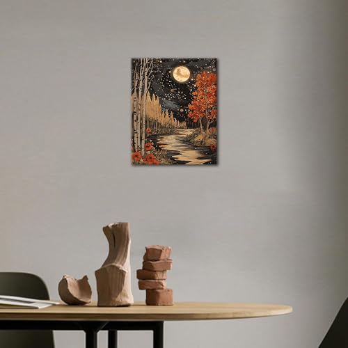 TUMOVO Paint by Numbers Kit for Adults Full Moon Landscape DIY Canvas Kits - color: Forest
