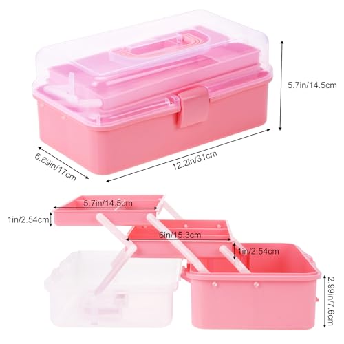 Hair Accessories Box,3-Layer Craft Tackle Art Tool Organizer Pink - color: Pink