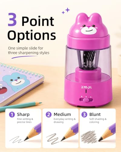 ZMOL Pink Bunny Electric Pencil Sharpener, 6-8mm, Rechargeable, Stickers - color: Pink