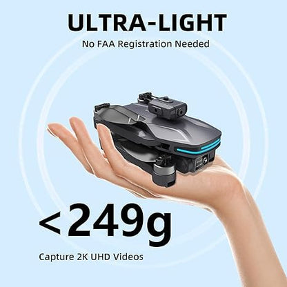 Foldable 4K Drone for Beginners with Dual Adjustable Cameras, Brushless Motors, Obstacle Avoidance, Altitude Hold, Headless Mode, One-Key Takeoff, 2 Batteries, Carrying Case Included