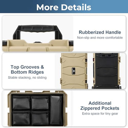 Weatherproof Hard Case, Stackable Trolley Case with Wheels, Hook and Loop Divider & Strap, IP67 Waterproof Box for Camera, Drones and Gear, 21.7" x 13.8" x 8.7", Lignt Coffee - color: Lignt Coffee