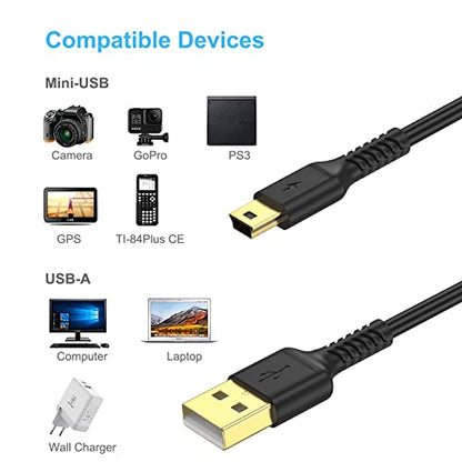 ULIFTUS 10FT Mini USB Cable, Standard USB 2.0 to USB Mini B Charging Cord Durable PS3 Controller Cable Compatible with MP3 Player, Camera, Dash Cam, Hero 3+(Black) - size: 10 Feet