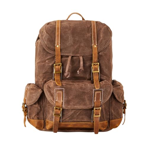 Heavy-Duty Waxed Canvas Rucksack Backpack - color: Coffee, size: 400 x 340 x 190 mm - Standard