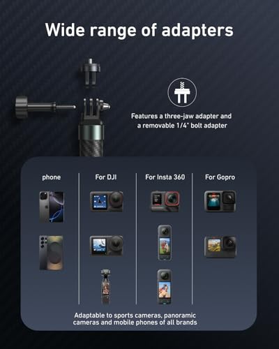 TELESIN 120cm/47.2in Invisible Selfie Stick for GoPro DJI Insta360