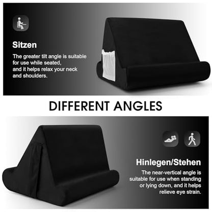 Universal Tablet Cushion Stand - Multi-Angle Lazy Holder with Net Pocket & Phone Stands Options for Lap, Knee, Sofa, Bed (Black) - color: Black