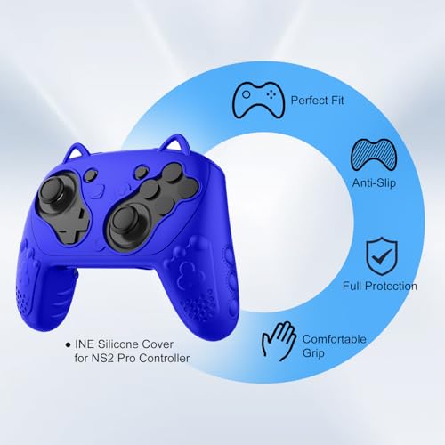 Silicone Controller Case Set Compatible with Nintendo Switch 2 Pro, Gamepad Accessories - Protective Softshell Cover with 6 Thumb Grips, Shock-Resistant & Ergonomic Comfort Grip Design (Deep Blue) - color: Deep Blue