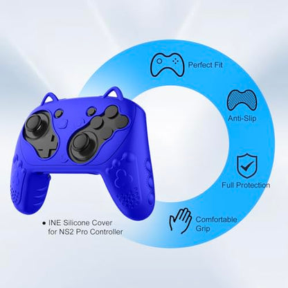 Silicone Controller Case Set Compatible with Nintendo Switch 2 Pro, Gamepad Accessories - Protective Softshell Cover with 6 Thumb Grips, Shock-Resistant & Ergonomic Comfort Grip Design (Deep Blue) - color: Deep Blue