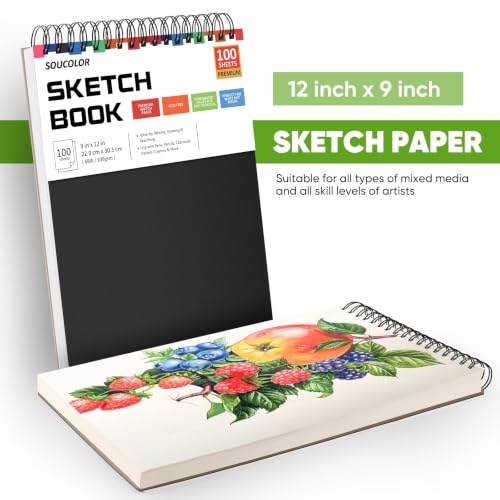 Soucolor Sketch Book 9" x 12", 100 Sheets Kids Art Sketchbook Drawing Pad - color: Black, size: 9" x 12" (Pack of 1)