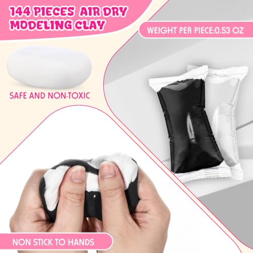 Winnerwhy 144 Pcs Total 76oz Air Dry Clay Soft Non-Toxic, White,Black - color: White,Black