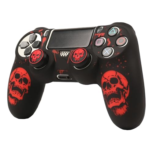 RALAN Skull HeadDesign Controller Skin Cover with 2 Thumb Grips Compatible with PS4/Playstation 4 Slim/Pro Controller - color: Skull Black Red