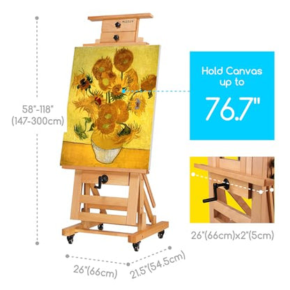 MEEDEN Extra-Large H Frame Easel: Solid Beech Wood Artist Easel for Adults - color: Natural