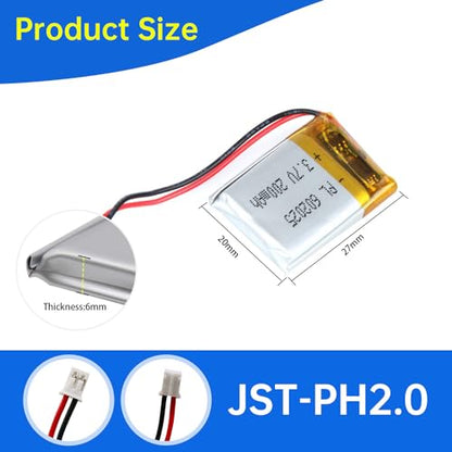 602025 3.7V Lipo Battery 200mAh 602025 Rechargeable Lithium - size: 602025 200mAh