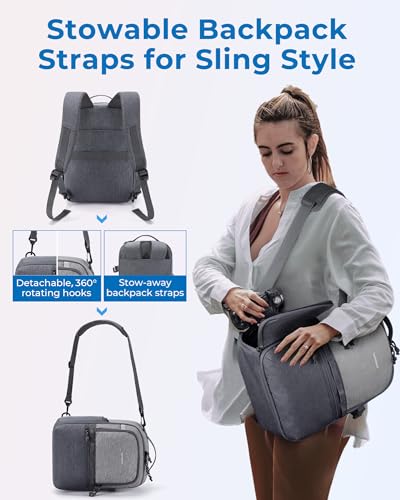 BAGSMART 2 in 1 Small Camera Backpack for DSLR, Fits 12.9" iPad, Gray - color: Gray