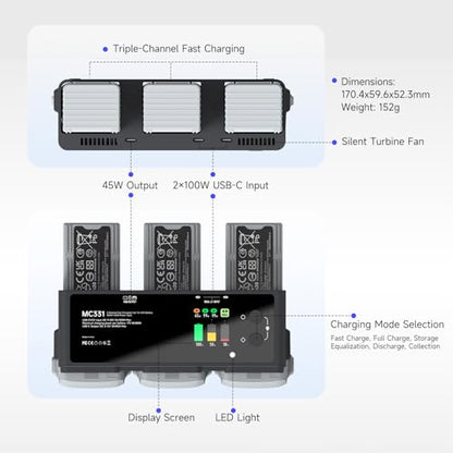 LIMETA Air 3s Smart Battery Charging Hub, 200W USB-C Fast Charging for DJI Air 3 Series Intelligent Flight Batteries Plus Three-Channel Parallel with Discharge Storage Function LED Lighting - size: Air 3s