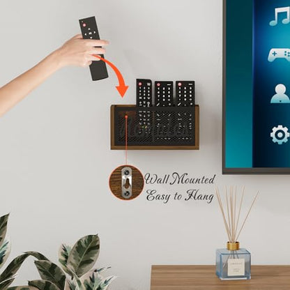 YINMIT Remote Control Holder,2-Slot TV Remote Caddy,Wall Mount and Tabletop - color: Rustic Brown - Style A, size: Small