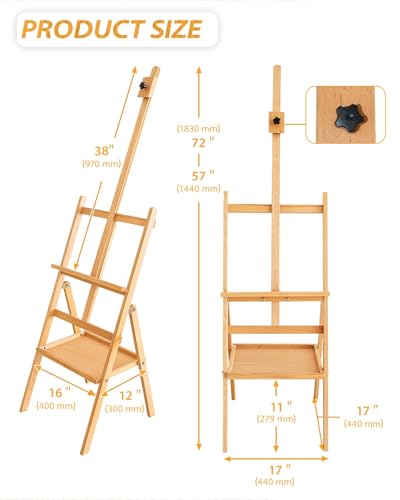 Painting Art Easel with Storage Tray, 57"-72" Height Adjustable Easel Stand - color: Natural