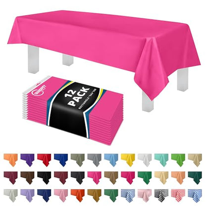 Grandipity Plastic Table Cloth Disposable 12 Pack 54” x 108” Rectangle - color: Hot Pink, size: 54in. x 108in. Rectangle