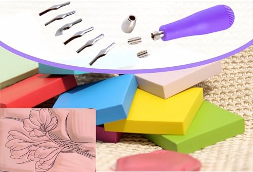 Linoleum Cutter Kit Assortment Carving Tools for DIY Block Printing, Includes 6 Blades ，Purple