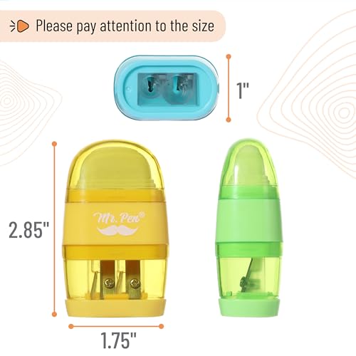 Mr. Pen- Pencil Sharpener & Eraser, 4 Pack - color: Yellow, Orange, Blue, Green, size: 4 Pack