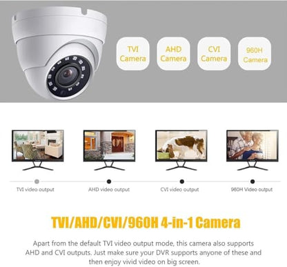 Real HD 5MP Analog Coax Dome TVI CVI CCTV Surveillance Security Camera, 2.8mm 100° Wide Viewing Angle, 65ft IR Night Vision, Outdoor, Full Metal Housing, ONLY Compatible with 5MP and 8MP DVR