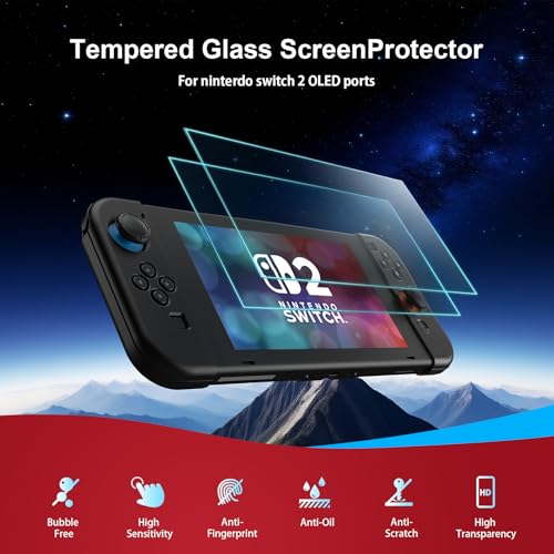 AodoT 14 in 1 Switch 2 Accessories Bundle - Crossbody Carrying Case Kit with TPU/Silicone Protectors, Screen Guards & 4 Thumb Grips - Black