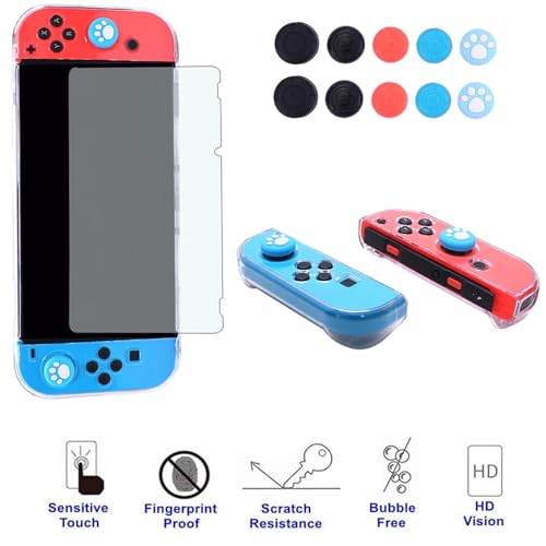 COMCOOL Clear Dockable Case for Nintendo Switch - Crystal 3 in 1 Protective Cover Shell for Nintendo Switch with Screen Protector and Thumb grips - Clear - color: Clear