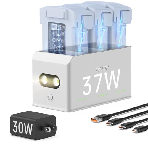 LKTOP Mini 4 Pro/3 Pro/3 Charing Hub Kit, Replacement DJI Mini 4/3 Series Fast Battery Charger, 30W USB-C Charger for DJI Drone Accessories, Storage LED Lights Alarm Mode (Charge 1 Battery: 58 min) - style: Hub + 30W Charger