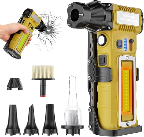 Compressed Air Duster,180000RPM 8000mAh, 7-in-1 Cordless Rechargeable Dust Blower with LED Light & Emergency SOS, Air Duster for Computer PC Keyboard Car Cleaning, BBQ Blower Inflator Pump Tech - color: Dark Yellow