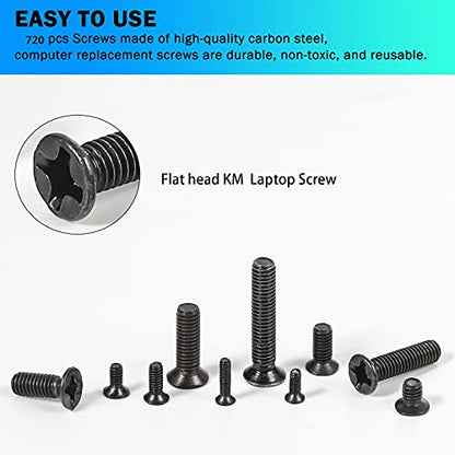 720pcs Laptop Notebook Screws Set,Replacement Computer Screws Kit,M1.4,M1.7,M2,M2.5,M3 countersunk Flat Head Phillips Mini Screw Set for Electronic Repair. - color: 720pcs