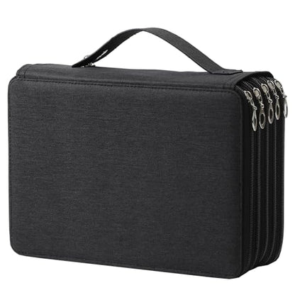Canvas 250 Slots Pencil Case 5-Layer Zipped Holder w/Handle - color: Black, size: 250