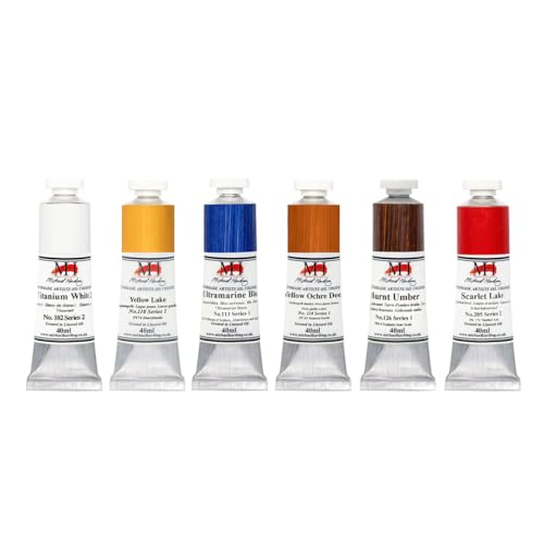 Michael Harding Artist Oil Colors, Introductory Oil Paint Set, Six 40ml Tubes