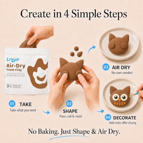 Light Brown Air Dry Foam Clay 100g/3.5oz, Soft & Easy to Mold - color: Light Brown