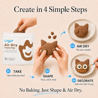 Light Brown Air Dry Foam Clay 100g/3.5oz, Soft & Easy to Mold - color: Light Brown