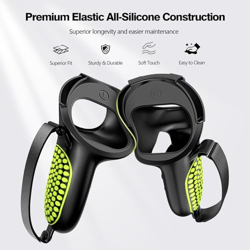 AMZDM Upgraded Controller Grips for Meta Quest 2 VR Oculus Touch Controllers Protector with Joystick Covers 1Pair Black & Green - color: Black & Green