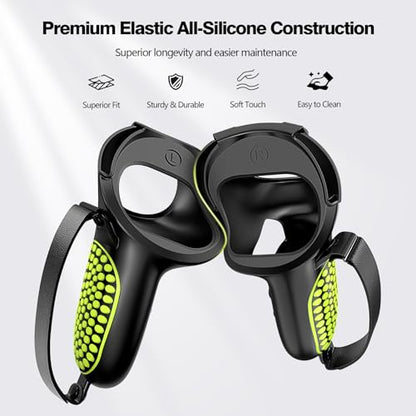 AMZDM Upgraded Controller Grips for Meta Quest 2 VR Oculus Touch Controllers Protector with Joystick Covers 1Pair Black & Green - color: Black & Green