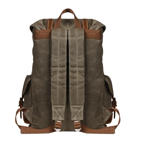 Heavy-Duty Waxed Canvas Rucksack Backpack - color: Olive Green, size: 400 x 340 x 190 mm - Standard