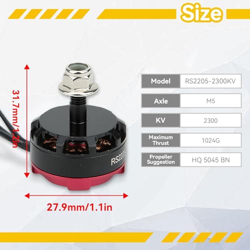 HERCHR RS2205 2300KV Brushless Motor Part, CW/CCW 3-4S RC Motors for FPV Racing Drone FPV Multicopter, Maximum Thrust 1024G