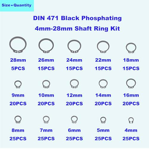 290PCS 15 Sizes Metric External C-Clip Retaining Ring Assortment Kit