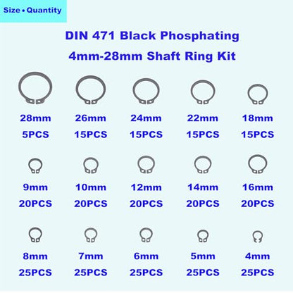 290PCS 15 Sizes Metric External C-Clip Retaining Ring Assortment Kit